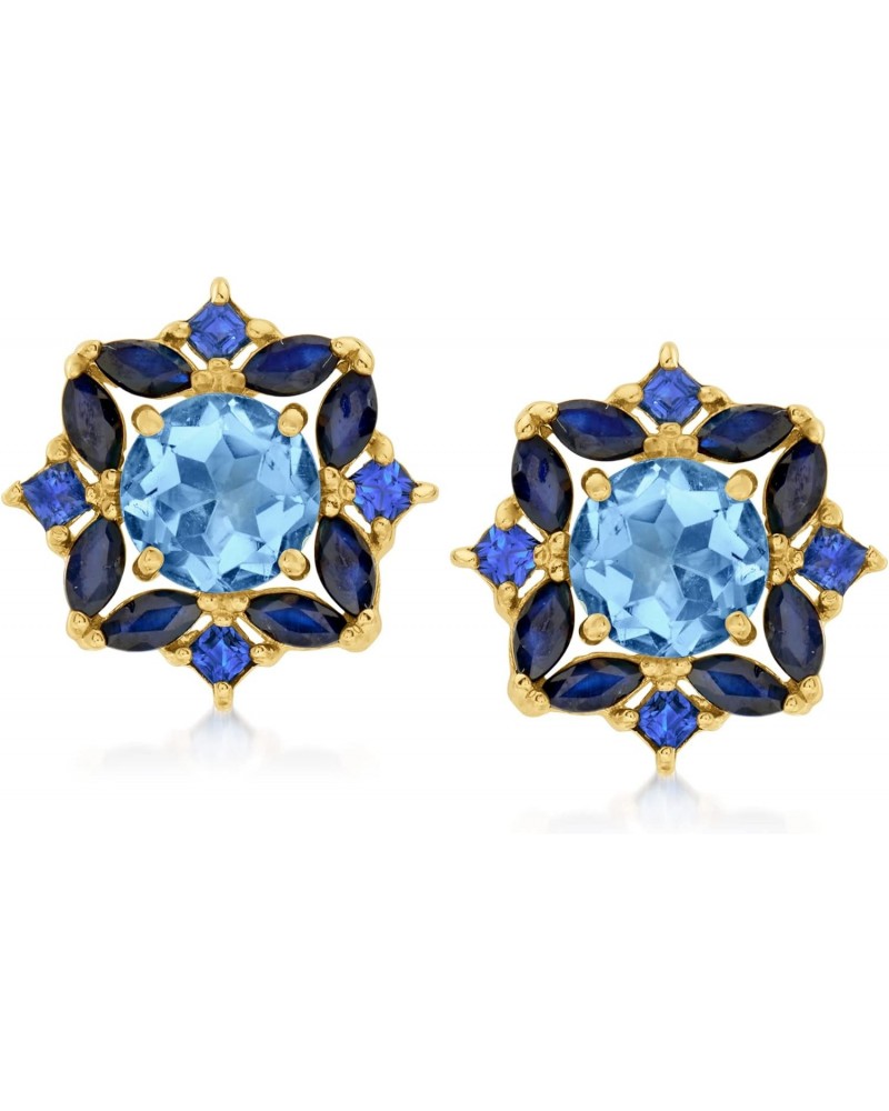 3.10 ct. t.w. Sky Blue Topaz and 2.00 ct. t.w. Sapphire Earrings in 18kt Gold Over Sterling $55.44 Earrings