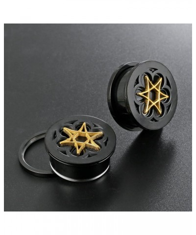 2 PCS Hypoallergenic 0G-1" Floral Star Ear Tunnels Plugs 316 Surgical Stainless Steel Fashionable Ear Gauges Earrings Expande...