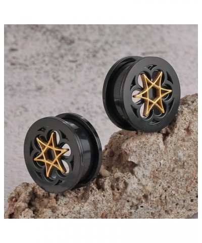 2 PCS Hypoallergenic 0G-1" Floral Star Ear Tunnels Plugs 316 Surgical Stainless Steel Fashionable Ear Gauges Earrings Expande...