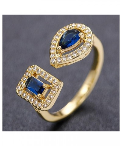 Luxury Green/White/Blue Cubic Zirconia Rings for Women Water Drop Square Cuff Opening Rings Wedding Anniversary Jewelry $11.2...