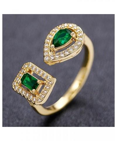 Luxury Green/White/Blue Cubic Zirconia Rings for Women Water Drop Square Cuff Opening Rings Wedding Anniversary Jewelry $11.2...