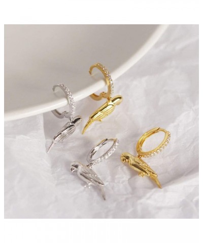 Cute Parrot Dangle Hoop Earrings Sterling Silver Animal Charm Cubic Zirconia Drop Cartilage Huggie Gold Plated Jewelry Gift f...