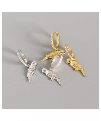 Cute Parrot Dangle Hoop Earrings Sterling Silver Animal Charm Cubic Zirconia Drop Cartilage Huggie Gold Plated Jewelry Gift f...