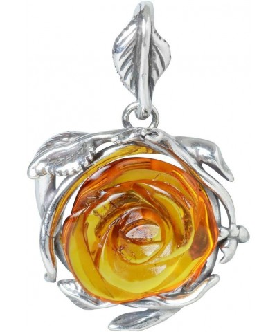 Amber Jewelry for Women - GIA Certified Sterling Silver and Baltic Amber Pendant Rose, Includes 925 Sterling Silver Chain - S...