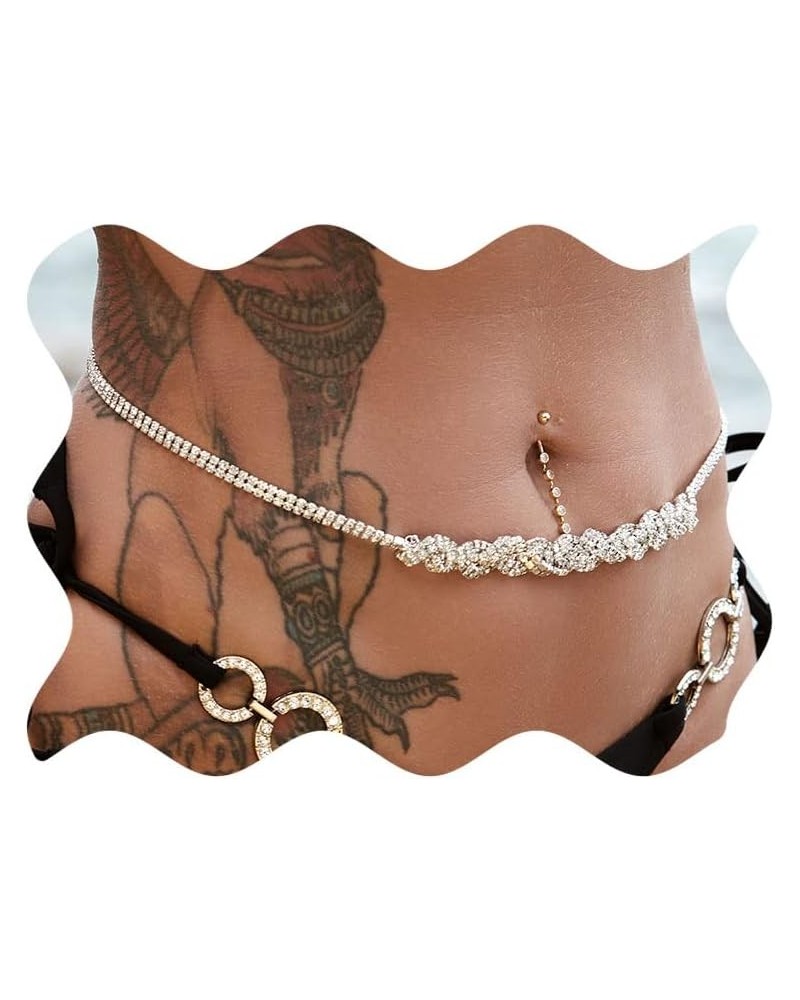 Rhinestone Waist Chain Crystal Belly Chains Beach Costume Gold Body Jewelry Accessories for Women Silver $8.39 Body Jewelry