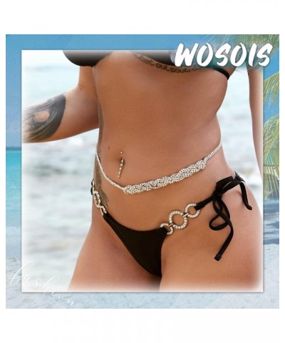 Rhinestone Waist Chain Crystal Belly Chains Beach Costume Gold Body Jewelry Accessories for Women Silver $8.39 Body Jewelry