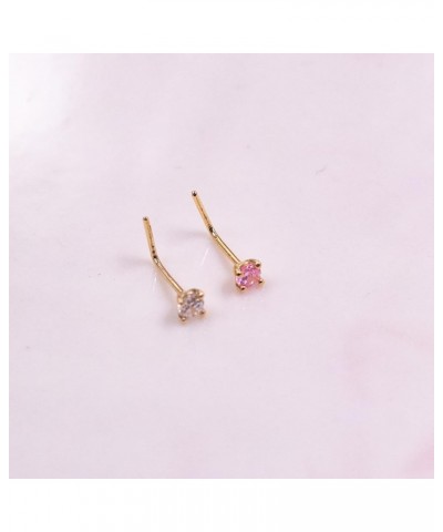 14K Real Gold Nose Stud Nose Rings 20G Real Solid Yellow Gold Nose Stud Cubic Zirconia Hypoallergenic Nose Piercing for Women...