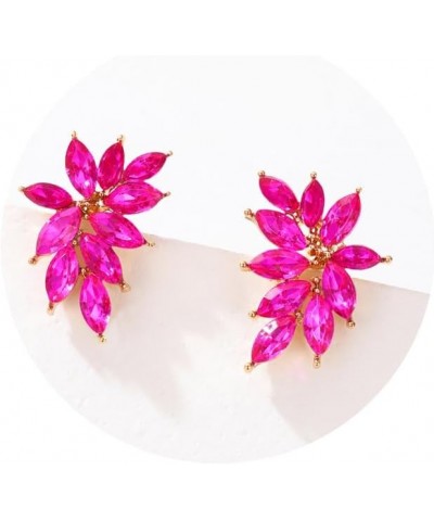 Small Rhinestone Stud Earrings Dainty Marquise Crystal Cluster Earring for Women Girls Wedding Bride Prom Hot pink/Gold tone ...