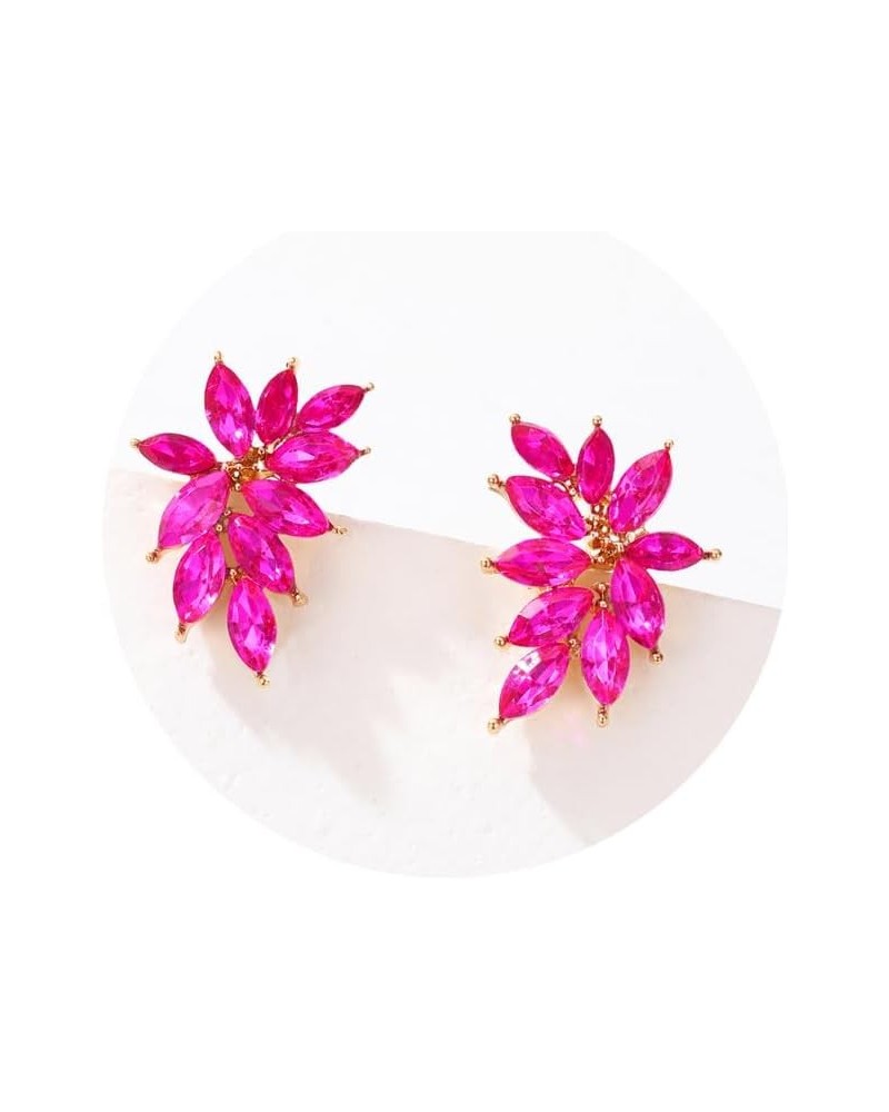 Small Rhinestone Stud Earrings Dainty Marquise Crystal Cluster Earring for Women Girls Wedding Bride Prom Hot pink/Gold tone ...