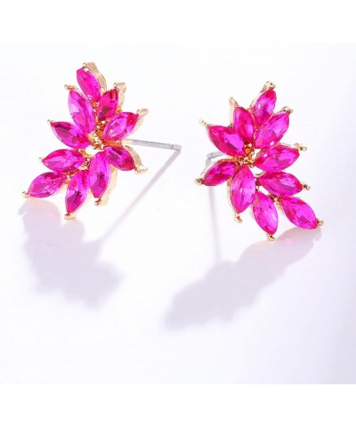 Small Rhinestone Stud Earrings Dainty Marquise Crystal Cluster Earring for Women Girls Wedding Bride Prom Hot pink/Gold tone ...