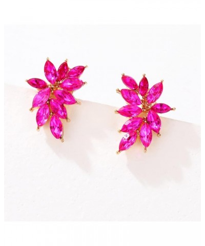 Small Rhinestone Stud Earrings Dainty Marquise Crystal Cluster Earring for Women Girls Wedding Bride Prom Hot pink/Gold tone ...