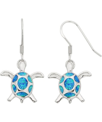 Sterling Silver, Gold Tone or Rose Tone Created Blue, White or Pink Opal Turtle Dangle Earrings Blue Opal $24.19 Earrings