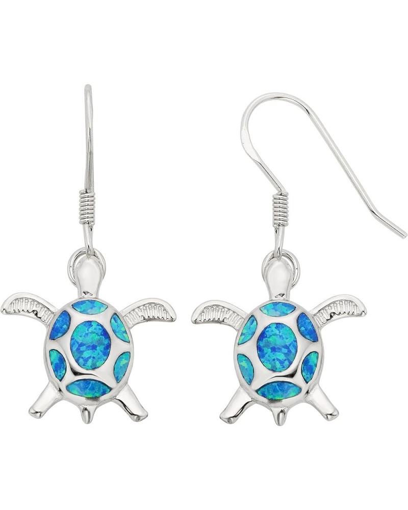 Sterling Silver, Gold Tone or Rose Tone Created Blue, White or Pink Opal Turtle Dangle Earrings Blue Opal $24.19 Earrings