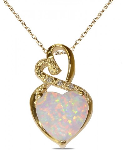 Lab-Created Opal Gemstone October Birthstone Heart and Diamond Accent Necklace Pendant Charm in 10k Solid Yellow Gold or 10k ...