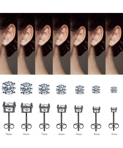 Stud Earrings Set for Women, S925 Sterling Silver Post 14K Gold Plated Hypoallergenic Stud Earrings 3-9mm Round Cubic Zirconi...