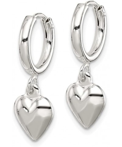 925 Sterling Silver Puff Heart Dangle Hoop Earrings Fine Jewelry for Women (L-25 mm W-25 mm) $19.78 Earrings