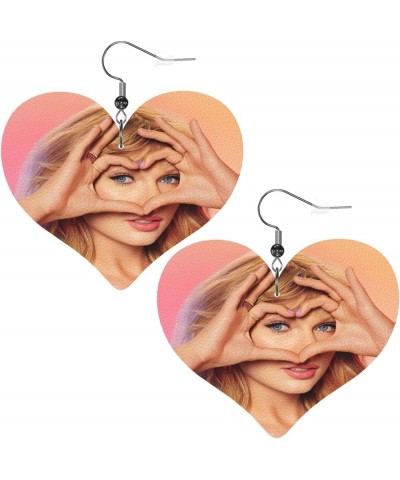 Lightweight Faux Leather Earrings Jewelry, Singer Double-Sided Heart Shaped Earring With 925 Silver Hook Singer 5 $8.69 Earrings