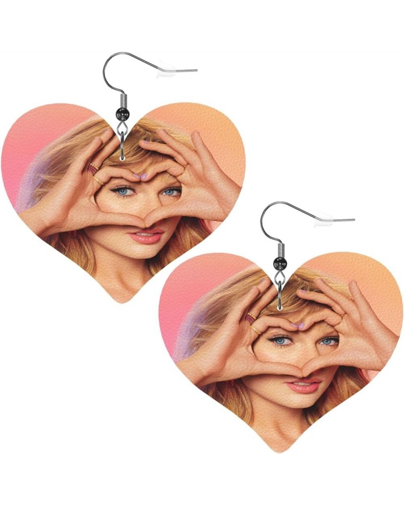 Lightweight Faux Leather Earrings Jewelry, Singer Double-Sided Heart Shaped Earring With 925 Silver Hook Singer 5 $8.69 Earrings