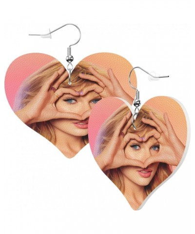 Lightweight Faux Leather Earrings Jewelry, Singer Double-Sided Heart Shaped Earring With 925 Silver Hook Singer 5 $8.69 Earrings