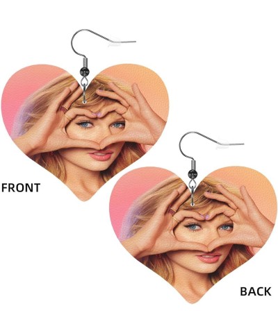 Lightweight Faux Leather Earrings Jewelry, Singer Double-Sided Heart Shaped Earring With 925 Silver Hook Singer 5 $8.69 Earrings