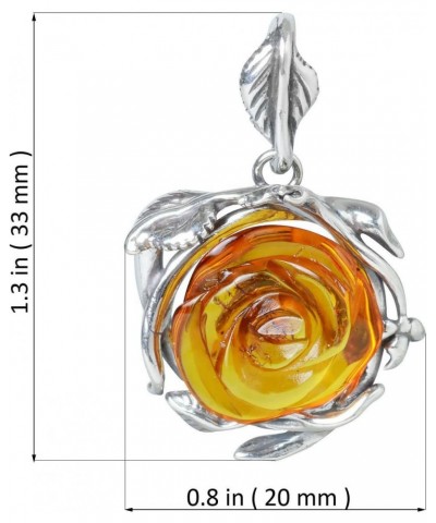 Amber Jewelry for Women - GIA Certified Sterling Silver and Baltic Amber Pendant Rose, Includes 925 Sterling Silver Chain - S...