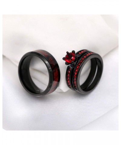 Couple Rings Black Plated Round cut Blue Cz Womens Wedding Ring Sets Stainless Steel Men Wedding Band Red Men size10 $9.40 Br...