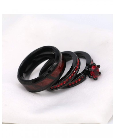 Couple Rings Black Plated Round cut Blue Cz Womens Wedding Ring Sets Stainless Steel Men Wedding Band Red Men size10 $9.40 Br...