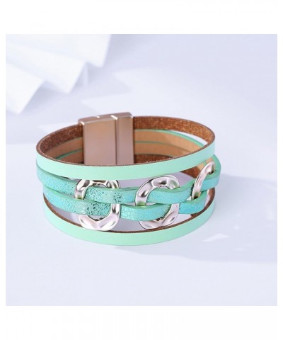 Leather Bracelet for Women Multilayer Turquoise Bead Bracelet Boho Cuff Bracelet Bohemian Pu Leather Wristbands Bangle for Gi...