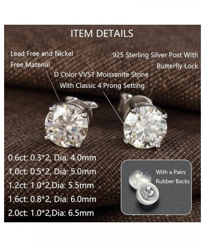 Moissanite Stud Earrings D Color VVS1 Brilliant Lab Created Diamond Earrings 925 Sterling Silver Screw Back Stud Earrings Moi...