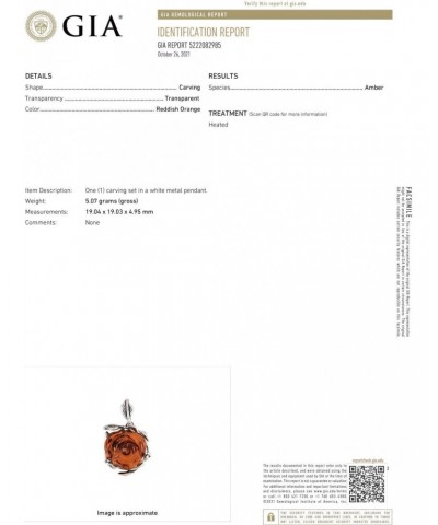 Amber Jewelry for Women - GIA Certified Sterling Silver and Baltic Amber Pendant Rose, Includes 925 Sterling Silver Chain - S...