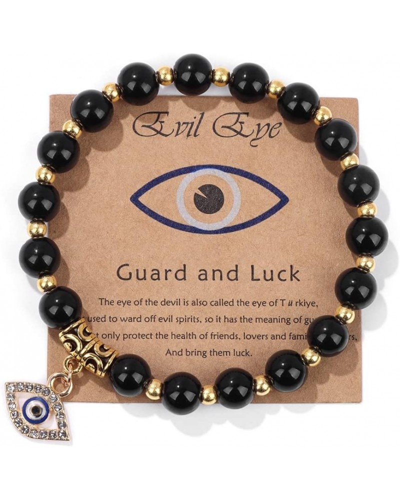 Evil Eye Bracelet for Women Men Natural Stone Beads Handmade Bracelet Inspirational Bracelet with Gift Message Card Kabbalah ...