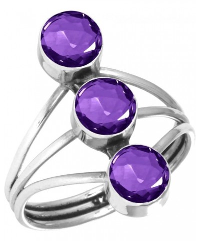 925 Sterling Silver Handmade Ring for Women 6 MM Round Gemstone Statement Jewelry for Gift (99075_R) Amethyst Quartz $15.18 R...