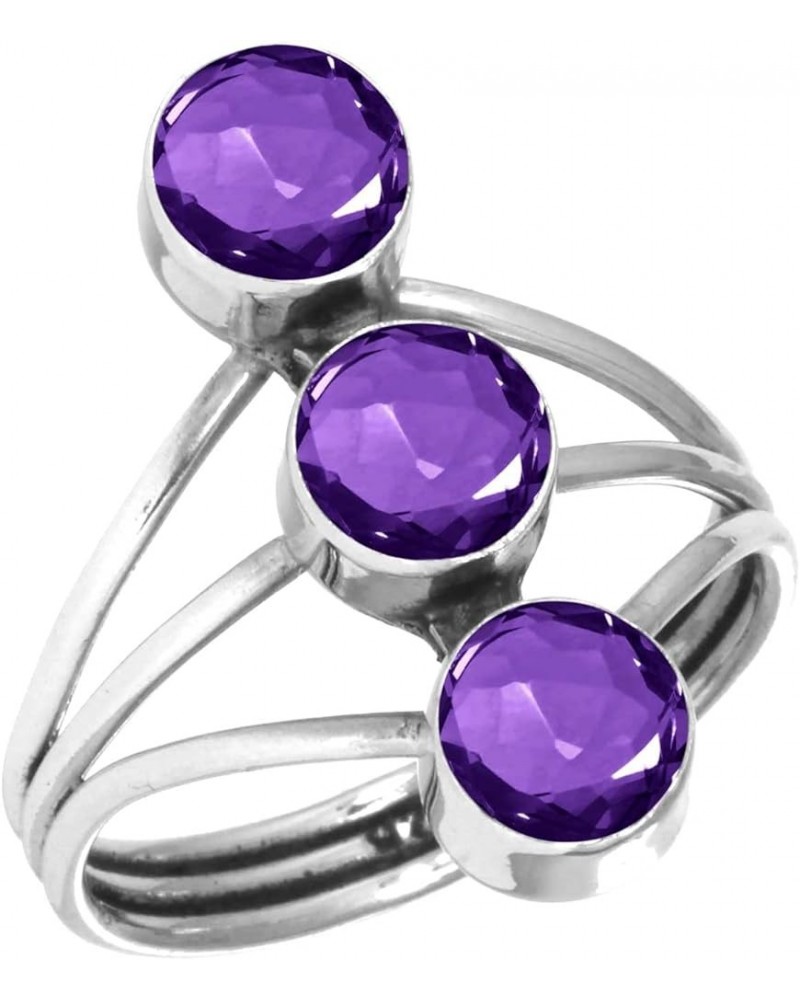 925 Sterling Silver Handmade Ring for Women 6 MM Round Gemstone Statement Jewelry for Gift (99075_R) Amethyst Quartz $15.18 R...