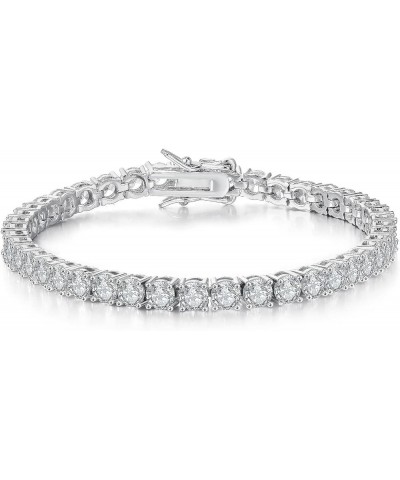 Tennis Bracelets for Women 18K White Gold Plated 4mm Cubic Zirconia CZ Diamond Classic Latch Box Clasp Silver Bracelet Fashio...