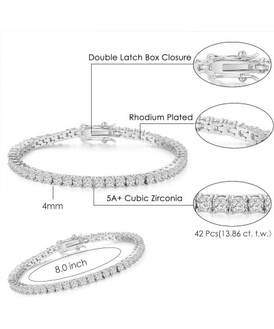 Tennis Bracelets for Women 18K White Gold Plated 4mm Cubic Zirconia CZ Diamond Classic Latch Box Clasp Silver Bracelet Fashio...