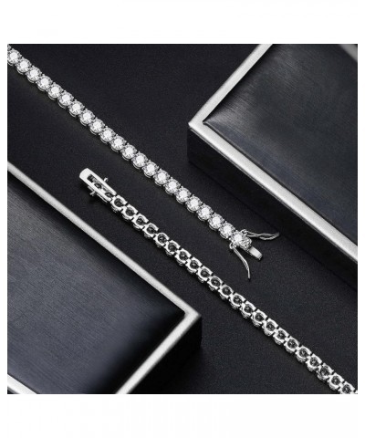 Tennis Bracelets for Women 18K White Gold Plated 4mm Cubic Zirconia CZ Diamond Classic Latch Box Clasp Silver Bracelet Fashio...