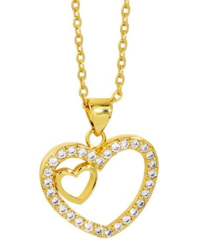 14K Gold Plated Heart Necklace for Women | Cubic Zirconia Heart Choker Necklace | Pearls Crystals Heart Necklace Style-2 $5.3...