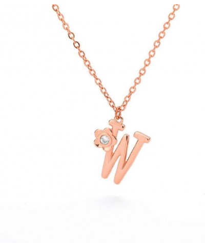 Stainless Steel Flower Initial Pendant, A-Z, 26 Letter Alphabet CZ Cubic Zirconia Necklace W (Rose) $12.53 Necklaces