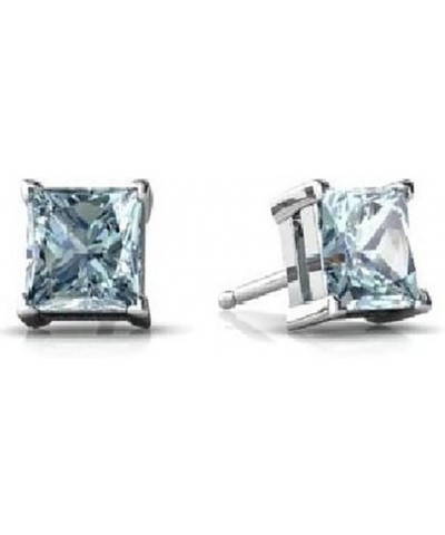 Stud Post Earring Princess Cut Simulated Blue Aquamarine 925 Sterling Silver 8mm $10.99 Earrings