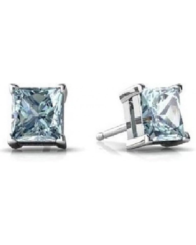 Stud Post Earring Princess Cut Simulated Blue Aquamarine 925 Sterling Silver 8mm $10.99 Earrings