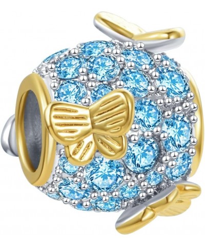 Sparkling Gold Butterfly Charm Compatible Pandora Charm Bracelet Gift Cubic Zirconia Mom Wife Daughter Blue CZ $7.18 Bracelets