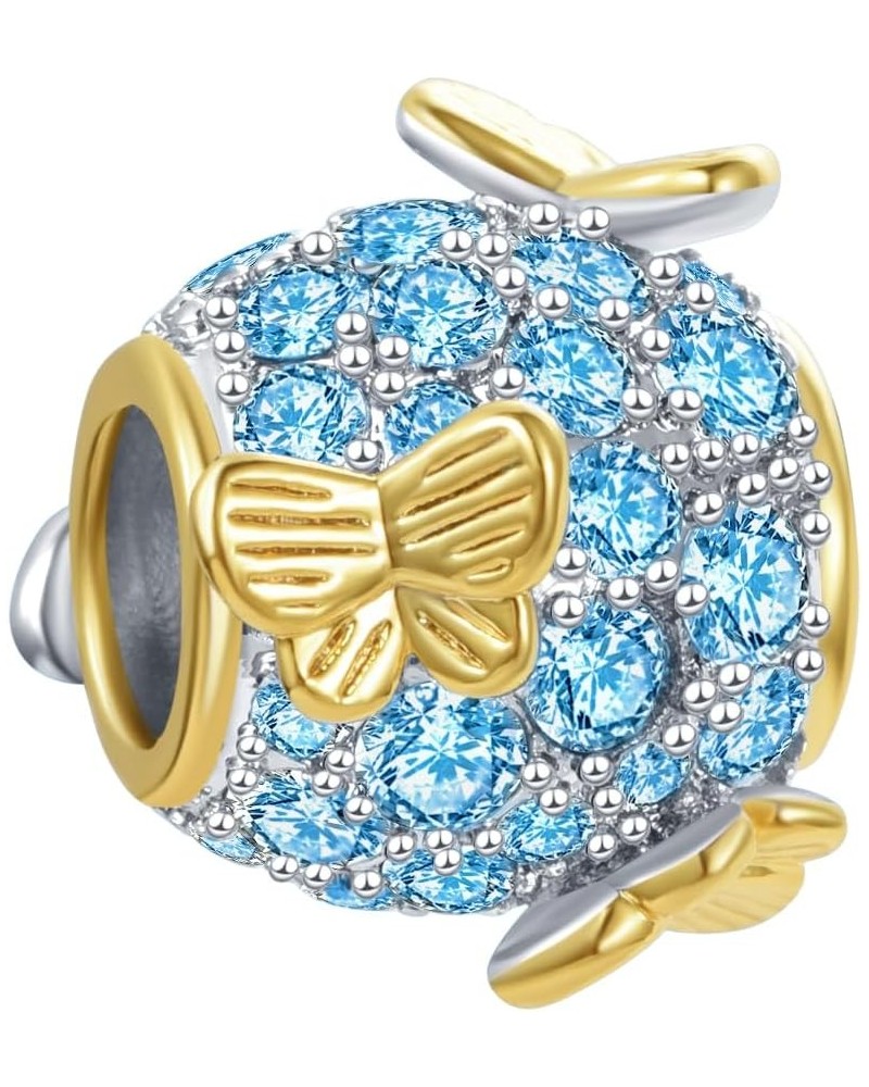 Sparkling Gold Butterfly Charm Compatible Pandora Charm Bracelet Gift Cubic Zirconia Mom Wife Daughter Blue CZ $7.18 Bracelets