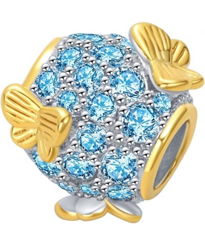 Sparkling Gold Butterfly Charm Compatible Pandora Charm Bracelet Gift Cubic Zirconia Mom Wife Daughter Blue CZ $7.18 Bracelets