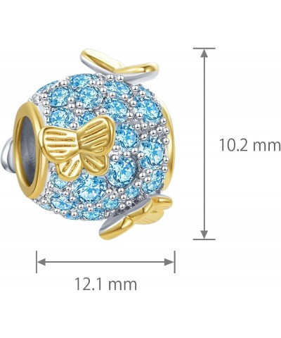 Sparkling Gold Butterfly Charm Compatible Pandora Charm Bracelet Gift Cubic Zirconia Mom Wife Daughter Blue CZ $7.18 Bracelets