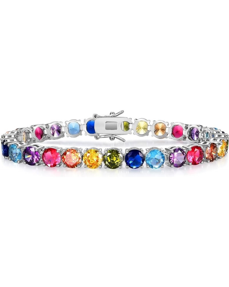 6.0mm Colored Cubic Zirconia Tennis Bracelet for Women, 6MM 18K White/Yellow Gold Plated Cubic Zirconia Rainbow Tennis Link B...