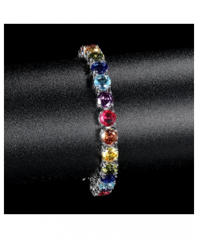 6.0mm Colored Cubic Zirconia Tennis Bracelet for Women, 6MM 18K White/Yellow Gold Plated Cubic Zirconia Rainbow Tennis Link B...