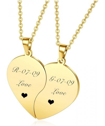 2 PCS Engraving Customize Heart Puzzle Couple Necklace Set for His Him and Her BFF Personalized Puzzles Pendant Couples Neckl...