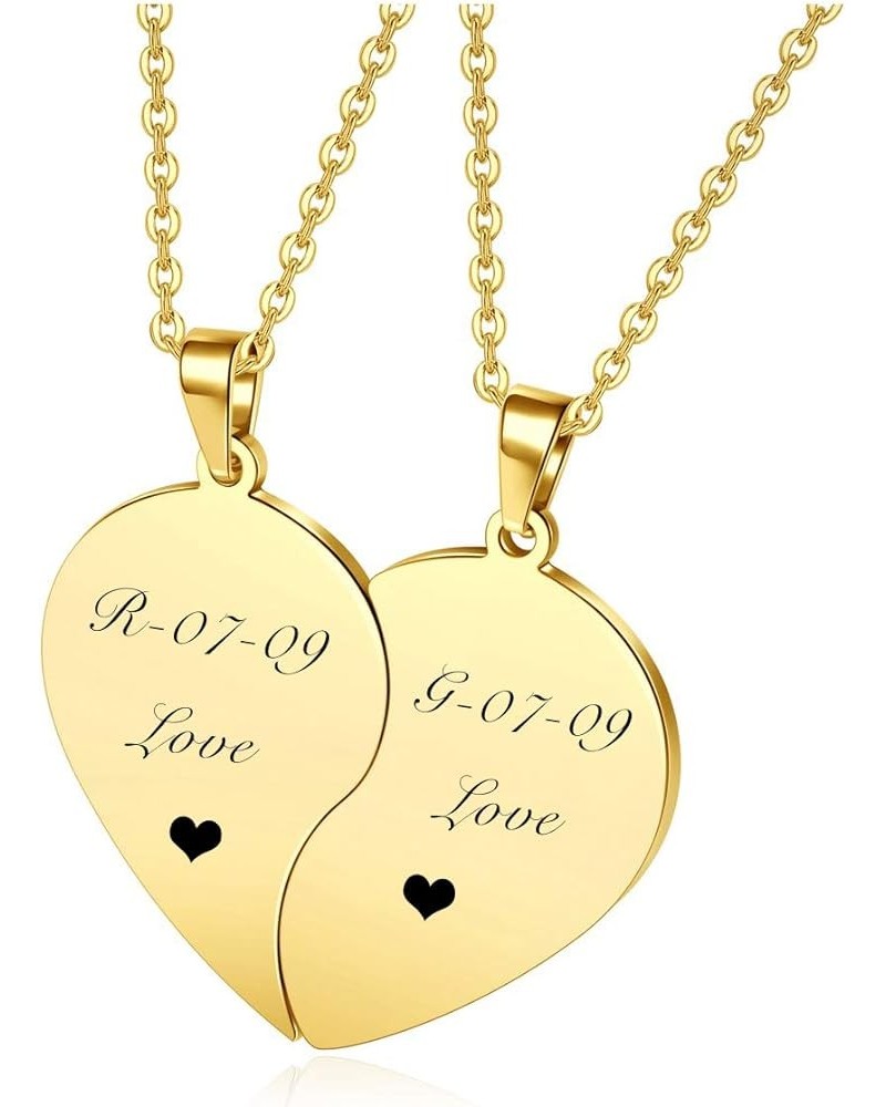 2 PCS Engraving Customize Heart Puzzle Couple Necklace Set for His Him and Her BFF Personalized Puzzles Pendant Couples Neckl...