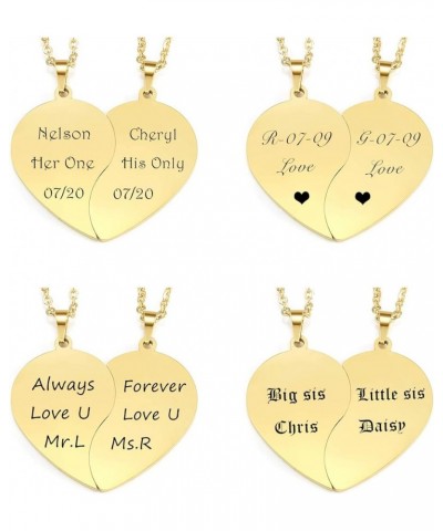 2 PCS Engraving Customize Heart Puzzle Couple Necklace Set for His Him and Her BFF Personalized Puzzles Pendant Couples Neckl...