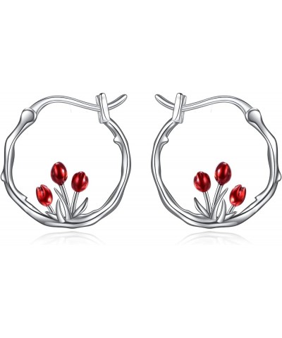 925 Sterling Silver Small Hoop Earrings Hypoallergenic Earring Jewelry for Sensitive Ears Tulip $14.08 Earrings